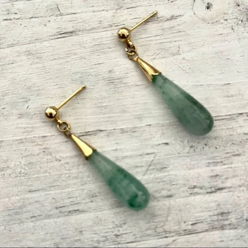 Aventurine gold tone drop earrings